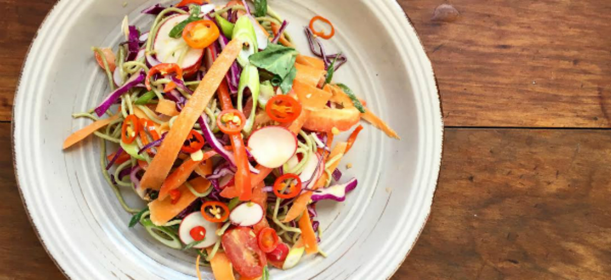 Rainbow bowl with peanut ginger dressing