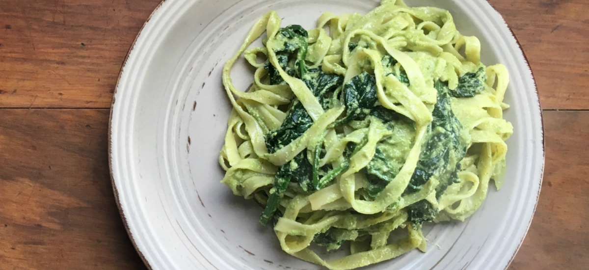 Organic fennel and Swiss chard fettuccine with pepita pesto