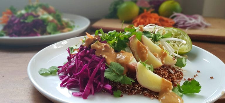 Gado-gado with Canterbury quinoa, lime, peanut sauce and fermented chili