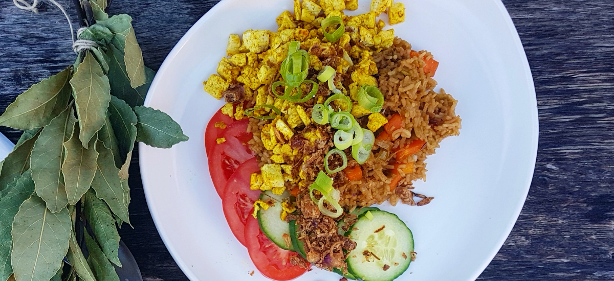 Nasi goreng with scrambled tofu, tamarind and sweet soy